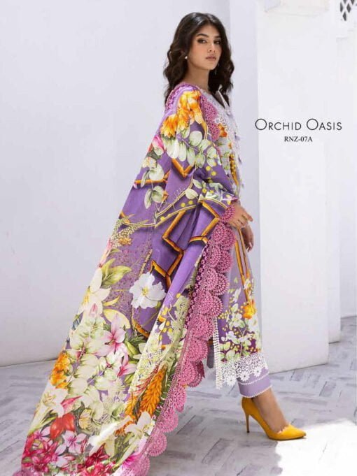 Roheenaz Leya RNZ-07A Orchid Oasis Printed Lawn 3Pc Suit Collection 2024