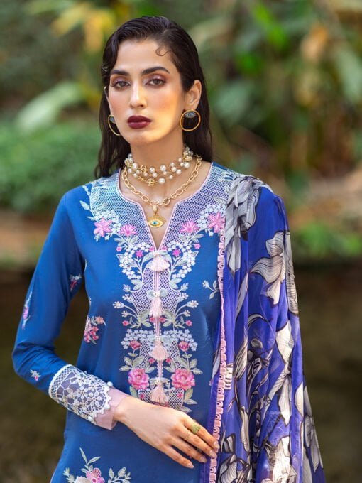 Roheenaz Dahlia RNZ-07A Bluebell Embroidered Lawn 3Pc Suit Collection 2024