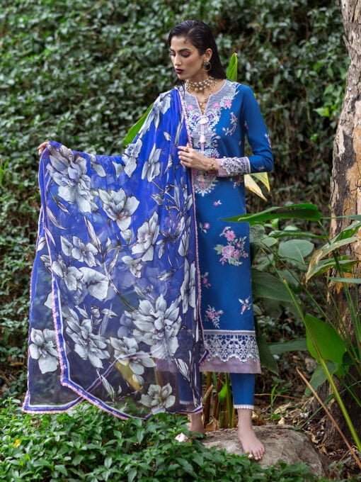 Roheenaz Dahlia RNZ-07A Bluebell Embroidered Lawn 3Pc Suit Collection 2024