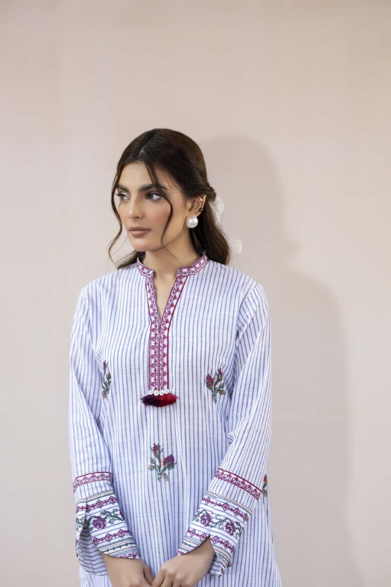 La Rosaa Spring Lss-24-07 Blue Stripes Spring Summer Embroidered Lawn Stitched Collection 2024