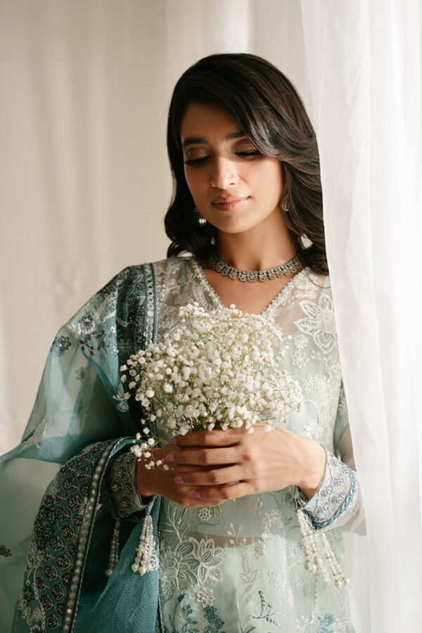 Cross Stitch Aquamarine Azure 4Pc Organza Embroidered Suit