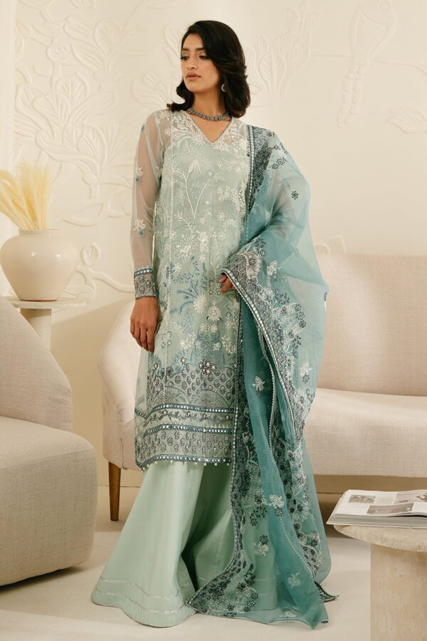 Cross Stitch Aquamarine Azure 4Pc Organza Embroidered Suit