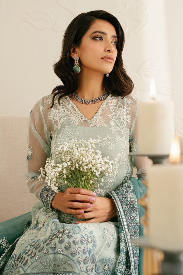 Cross Stitch Aquamarine Azure 4Pc Organza Embroidered Suit