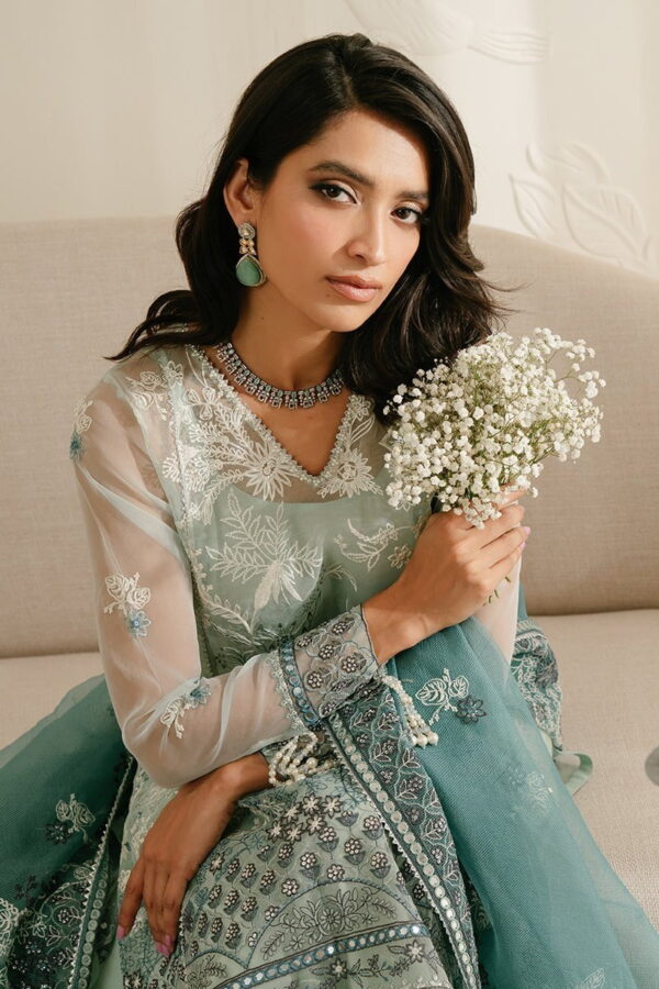 Cross Stitch Aquamarine Azure 4Pc Organza Embroidered Suit