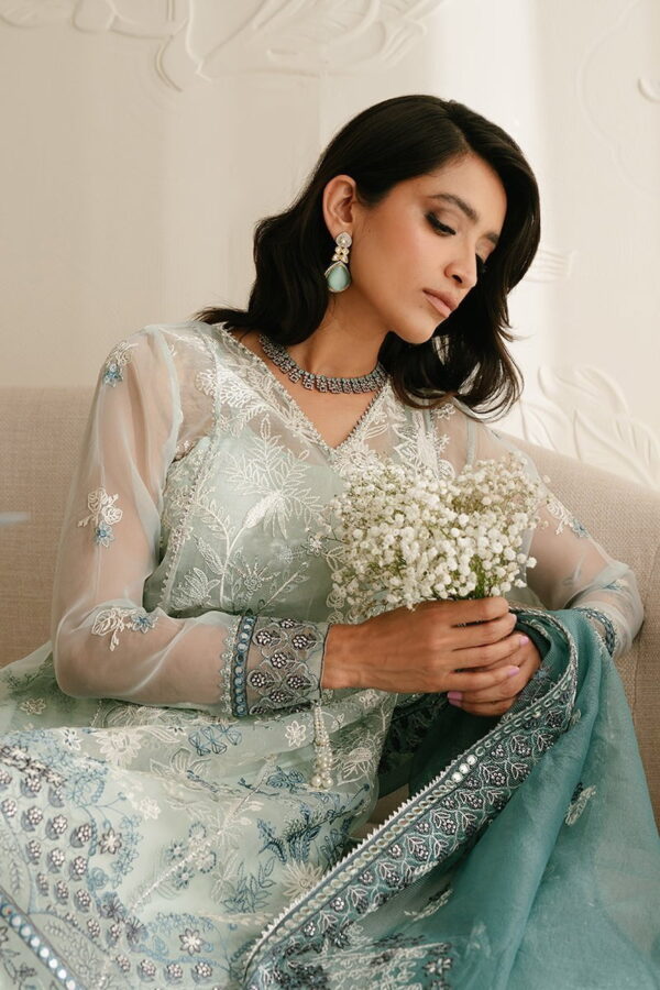 Cross Stitch Aquamarine Azure 4Pc Organza Embroidered Suit