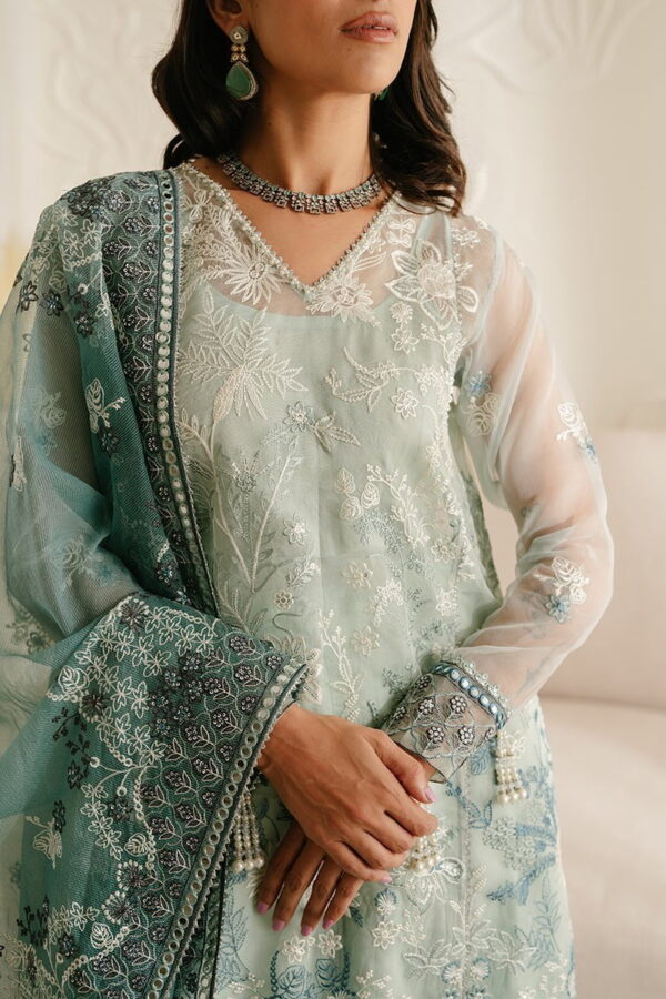 Cross Stitch Aquamarine Azure 4Pc Organza Embroidered Suit