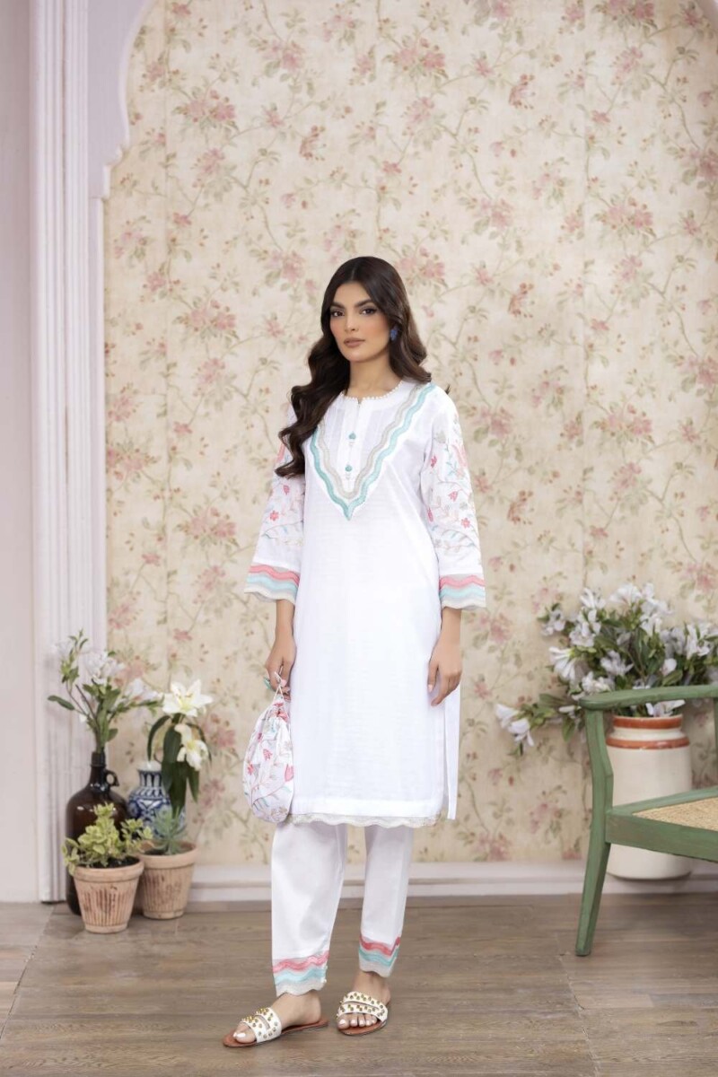 La Rosaa Spring Lss-24-04 White Spring Summer Embroidered Lawn Stitched Collection 2024