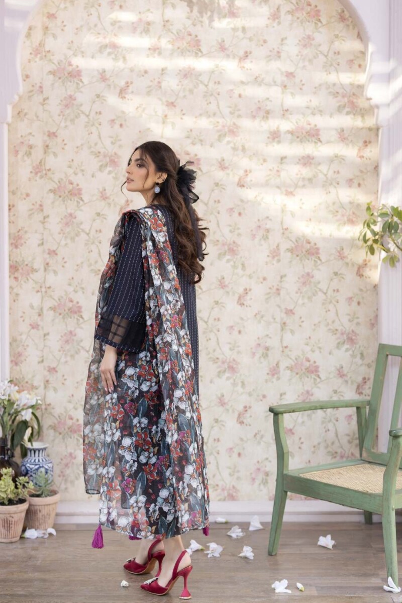 La Rosaa Spring Lss-24-10 Dark Blue Stripes Spring Summer Embroidered Lawn Stitched Collection 2024