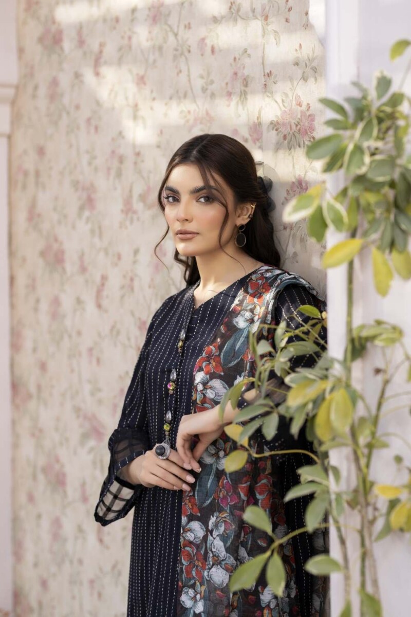 La Rosaa Spring Lss-24-10 Dark Blue Stripes Spring Summer Embroidered Lawn Stitched Collection 2024