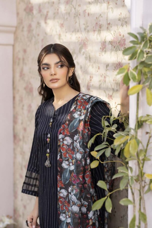 La Rosaa Spring Lss-24-10 Dark Blue Stripes Spring Summer Embroidered Lawn Stitched Collection 2024