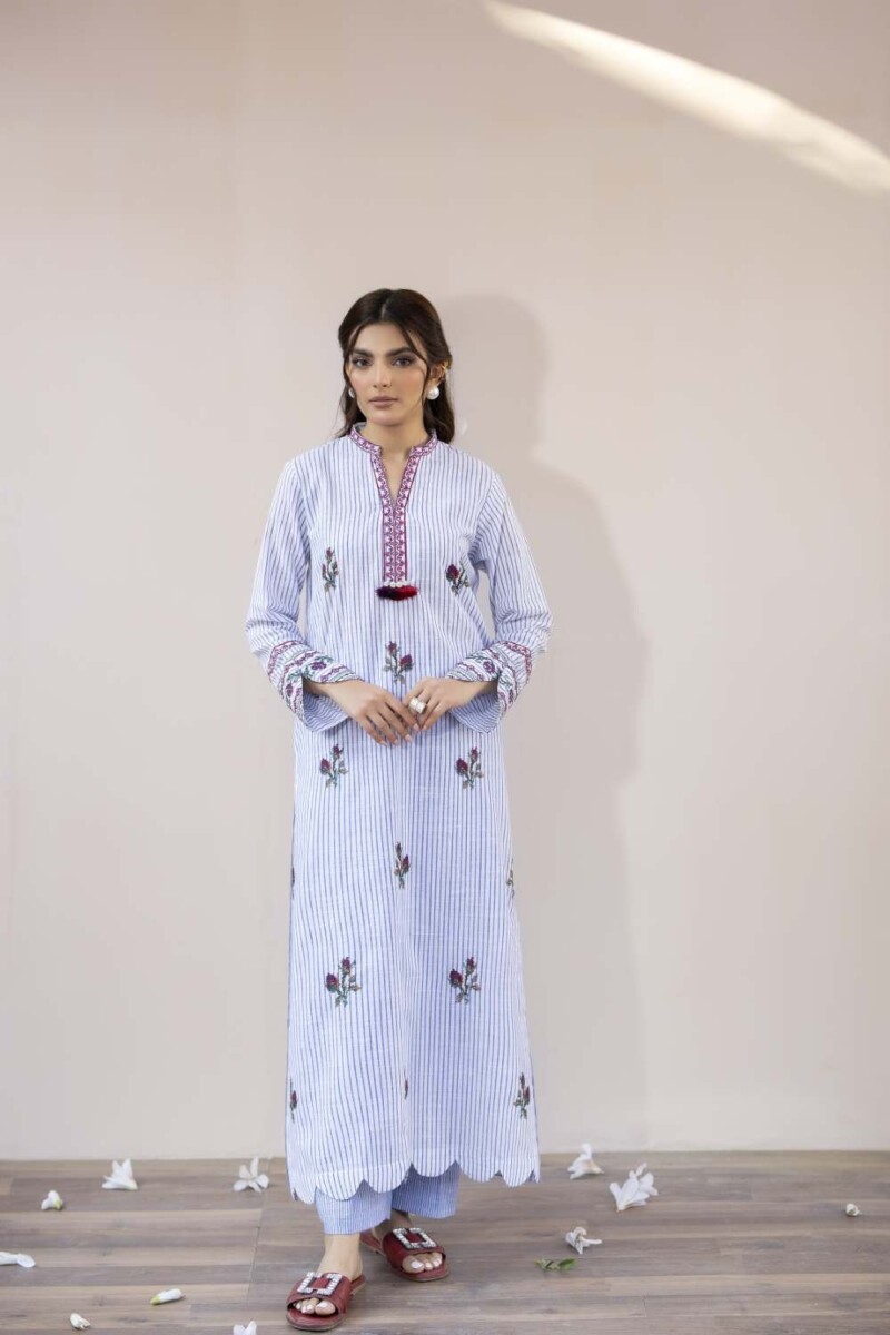 La Rosaa Spring Lss-24-07 Blue Stripes Spring Summer Embroidered Lawn Stitched Collection 2024