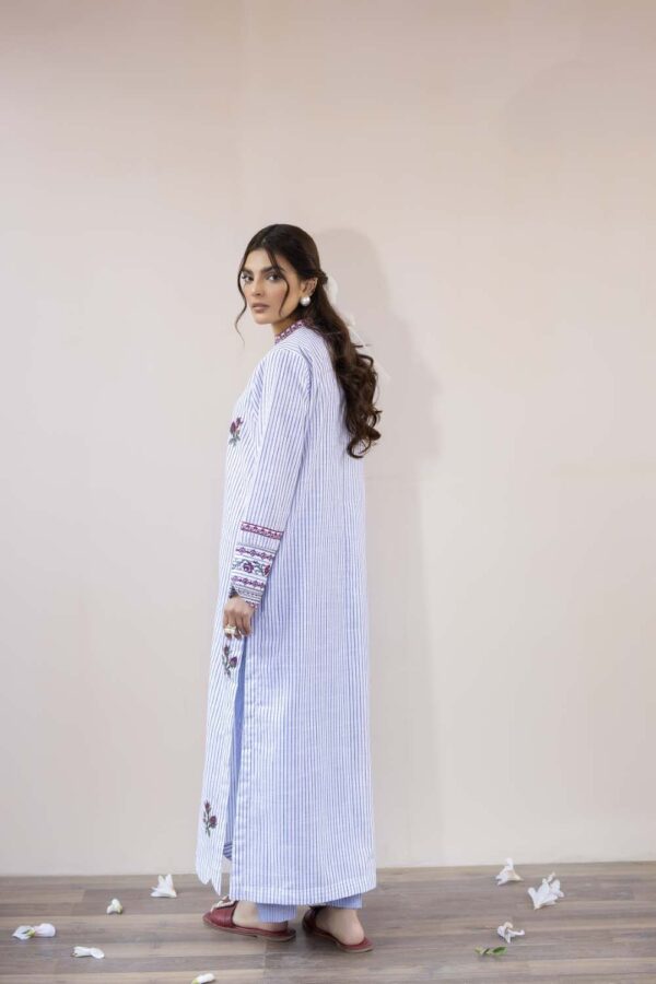 La Rosaa Spring Lss-24-07 Blue Stripes Spring Summer Embroidered Lawn Stitched Collection 2024