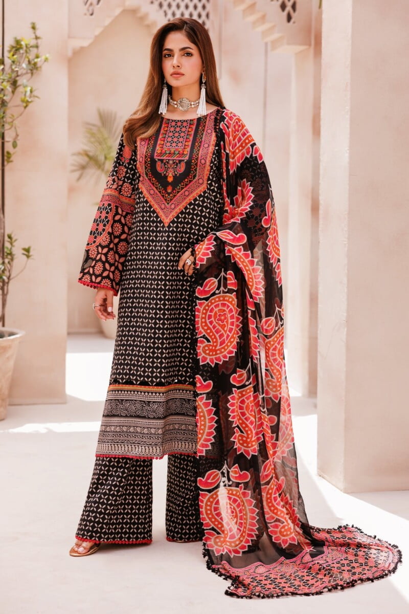 Charizma 3 Pc Unstitched Printed Lawn Cp4 58 Black Collection 2024