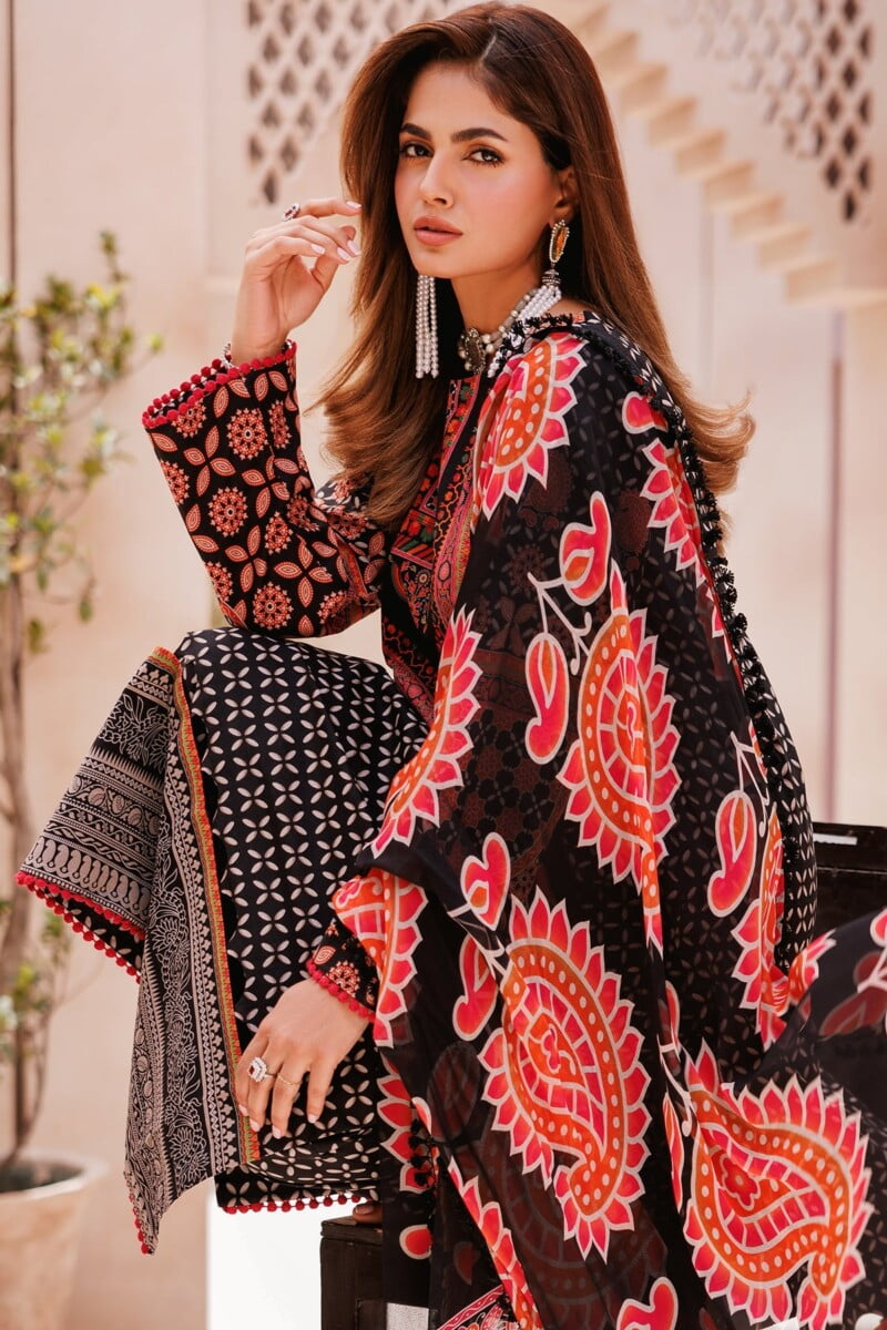 Charizma 3 Pc Unstitched Printed Lawn Cp4 58 Black Collection 2024