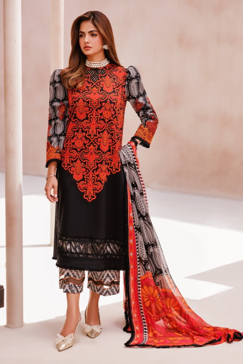 Charizma 3 Pc Unstitched Printed Lawn Cp4 60 Black Collection 2024