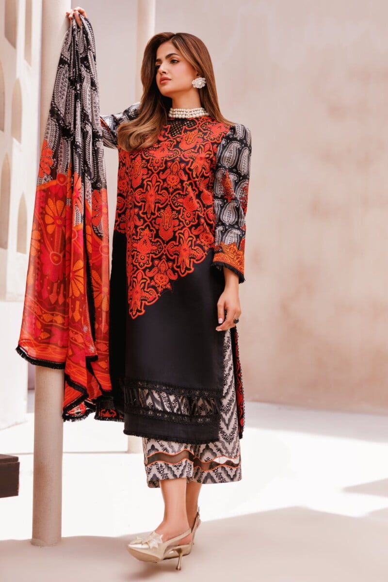 Charizma 3 Pc Unstitched Printed Lawn Cp4 60 Black Collection 2024