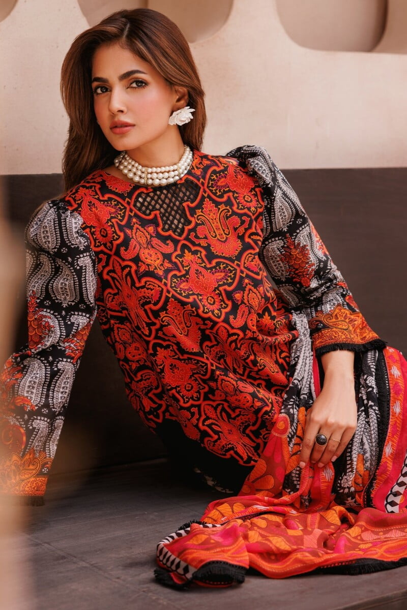 Charizma 3 Pc Unstitched Printed Lawn Cp4 60 Black Collection 2024