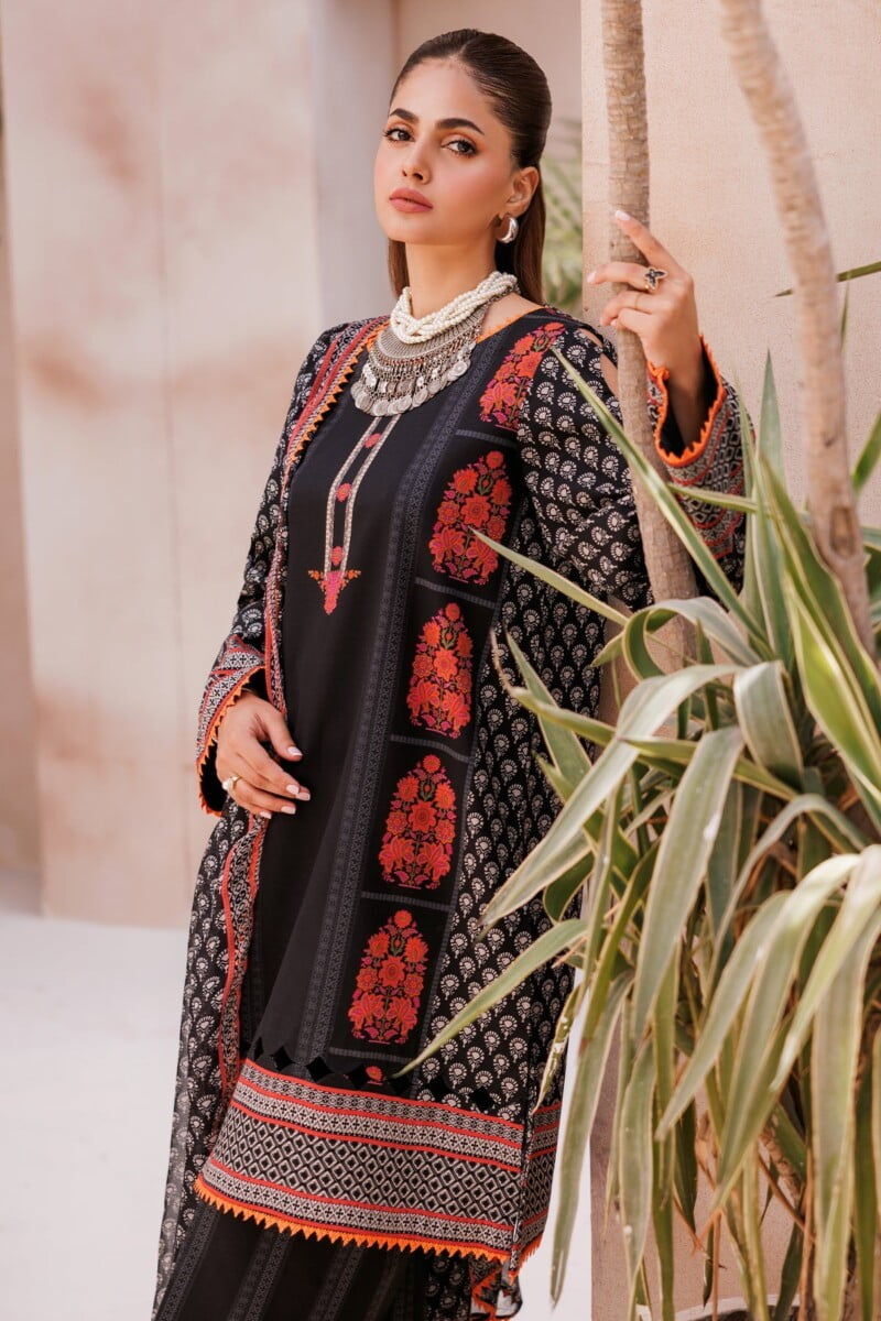 Charizma 3 Pc Unstitched Printed Lawn Cp4 61 Black Collection 2024