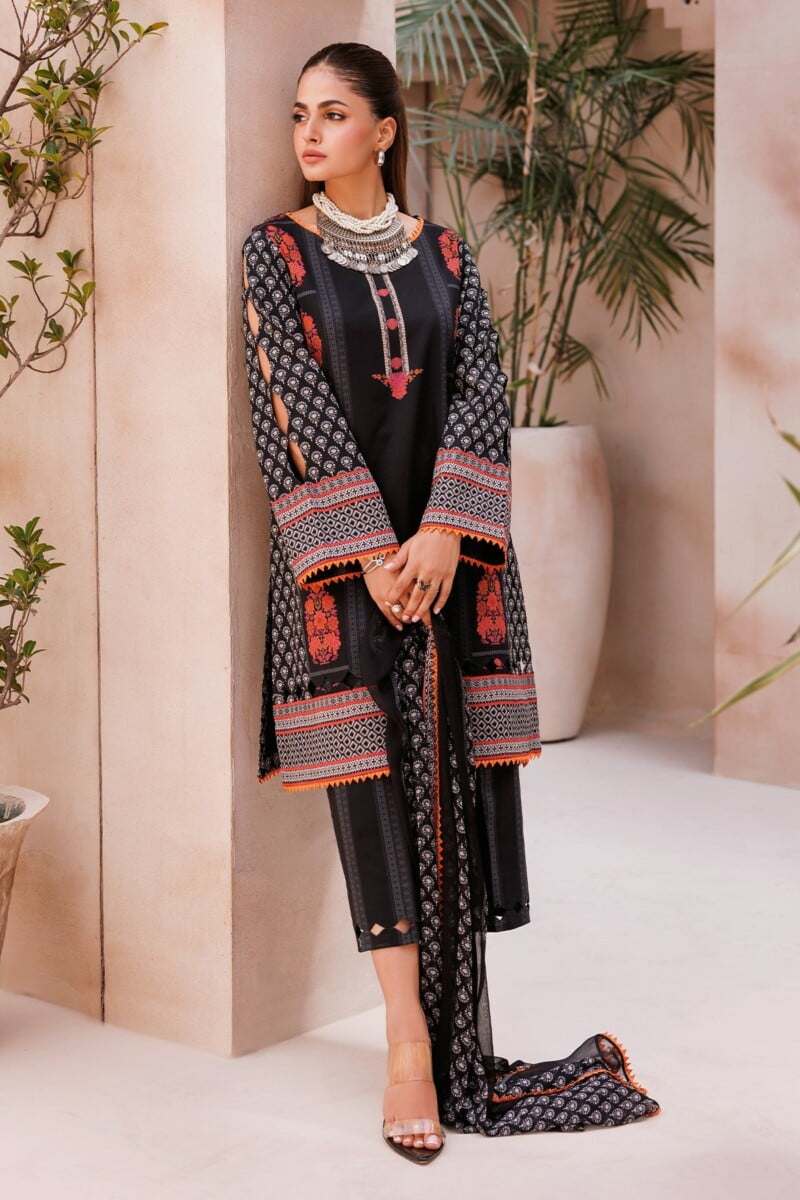 Charizma 3 Pc Unstitched Printed Lawn Cp4 61 Black Collection 2024