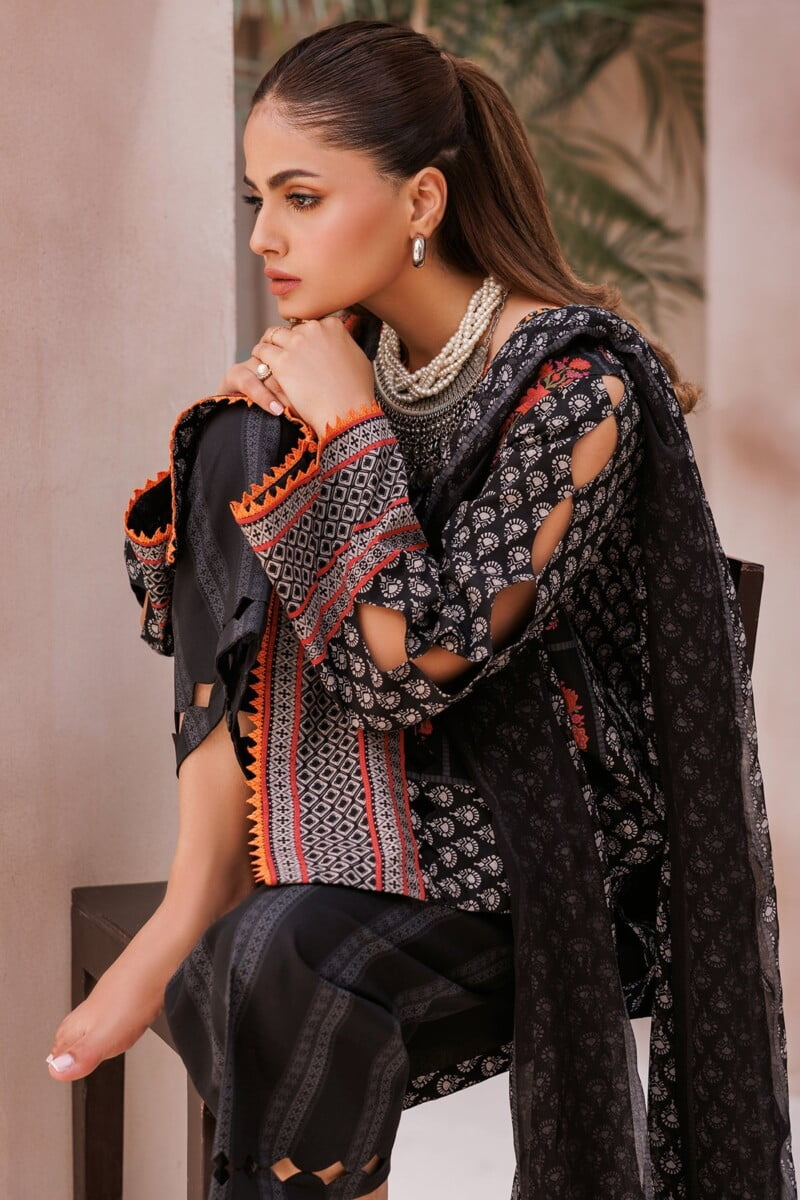 Charizma 3 Pc Unstitched Printed Lawn Cp4 61 Black Collection 2024