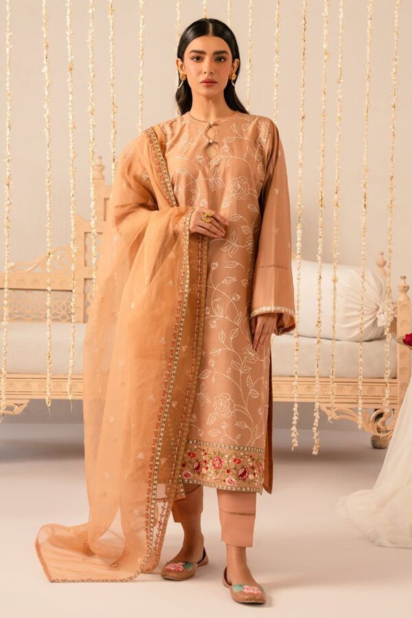 Cross Stitch Rustic Brown 3 Piece Embroidered Lawn Suit