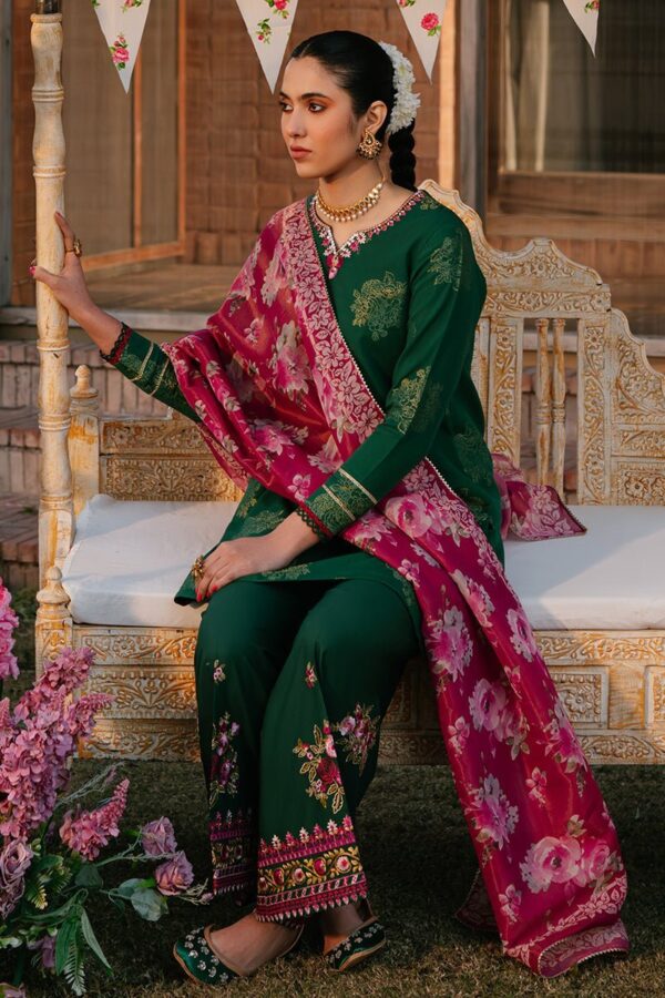 Cross Stitch Opulent Green 3 Piece Embroidered Jacquard Suit