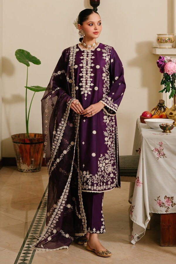 Cross Stitch Plum Grain 3 Piece Embroidered Lawn Suit