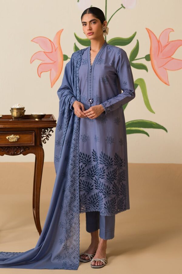 Cross Stitch Blue Fern 3 Piece Chikankari Suit