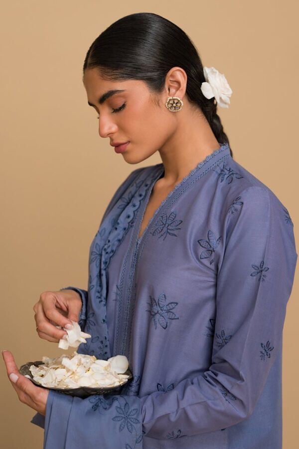 Cross Stitch Blue Fern 3 Piece Chikankari Suit