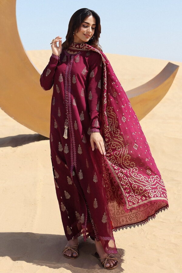 Cross Stitch Crimson Aura 3 Piece Cotton Jacquard Suit