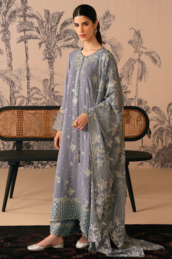 Cross Stitch Smoke Blue 4 Piece Embroidered Chiffon Suit