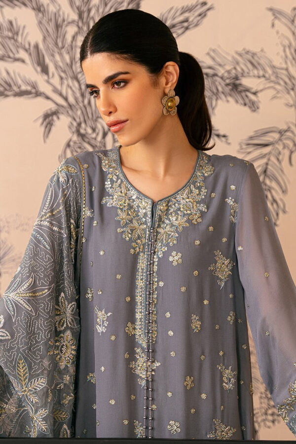 Cross Stitch Smoke Blue 4 Piece Embroidered Chiffon Suit