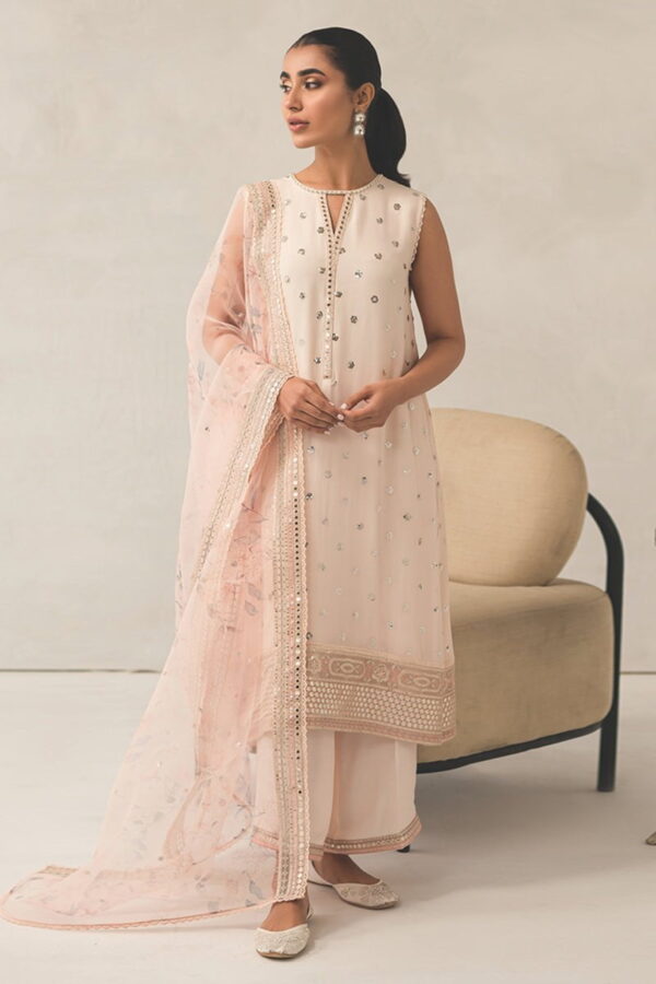 Cross Stitch Pink Hue 4 Piece Embroidered Chiffon Suit