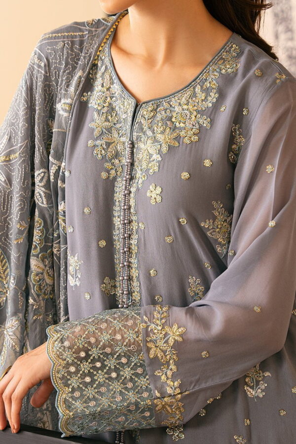 Cross Stitch Smoke Blue 4 Piece Embroidered Chiffon Suit