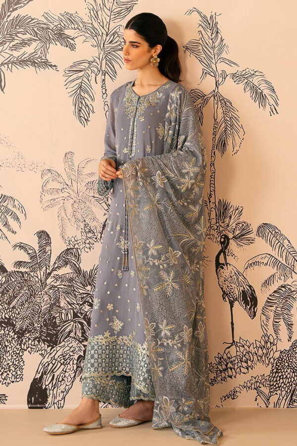 Cross Stitch Smoke Blue 4 Piece Embroidered Chiffon Suit