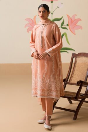 Cross Stitch Sunset Pink 3 Piece Chikankari Suit