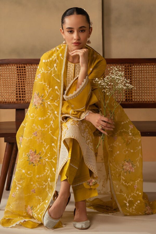 Cross Stitch Ceylon Yellow 3 Piece Embroidered Lawn Suit