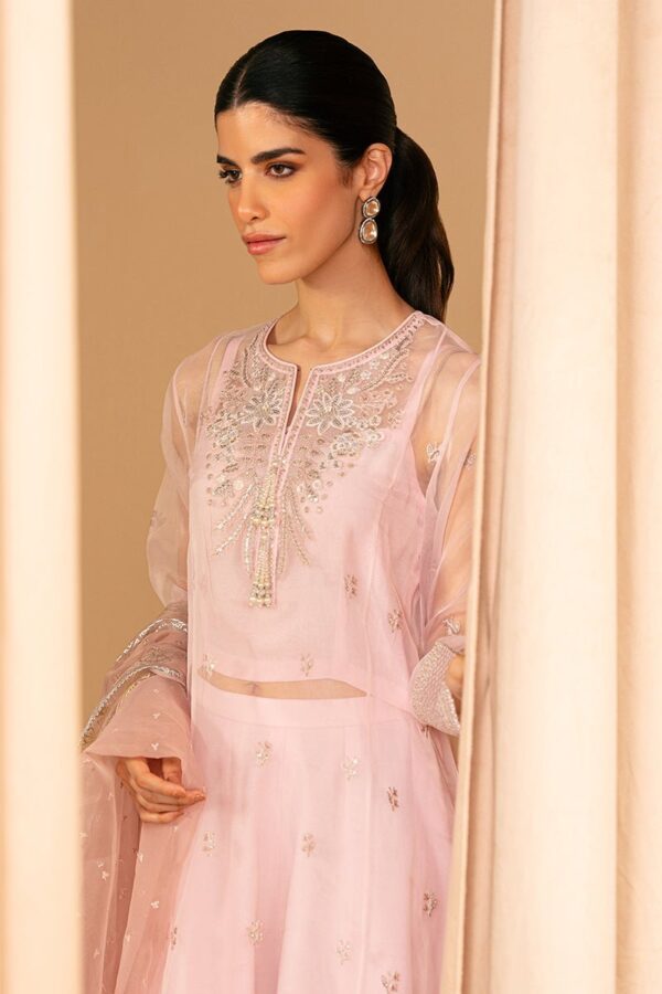 Cross Stitch Pink Bliss 4 Piece Embroidered Organza Suit