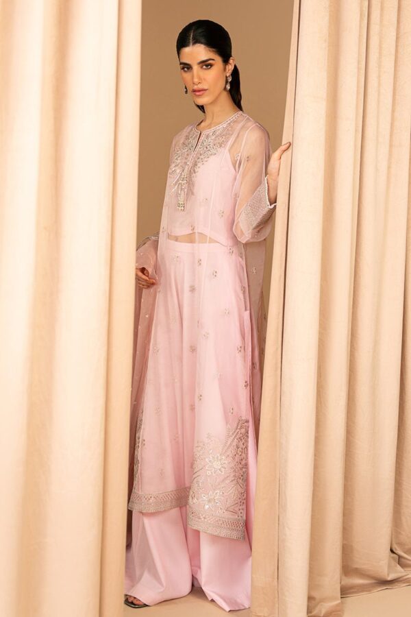 Cross Stitch Pink Bliss 4 Piece Embroidered Organza Suit