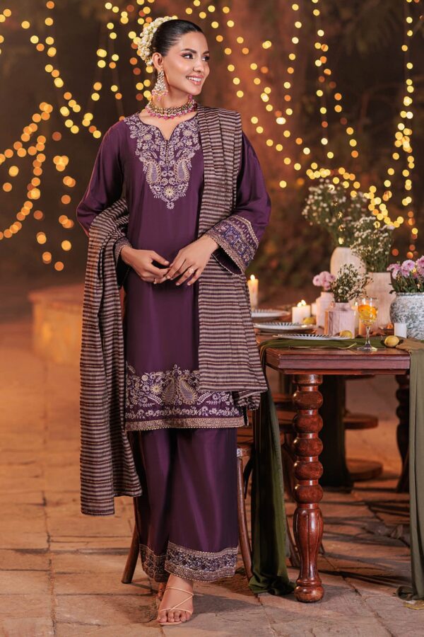 Bonanza Satrangi Purple Raw Silk 3 Piece 6S24C3P187 Festive Pret 2024