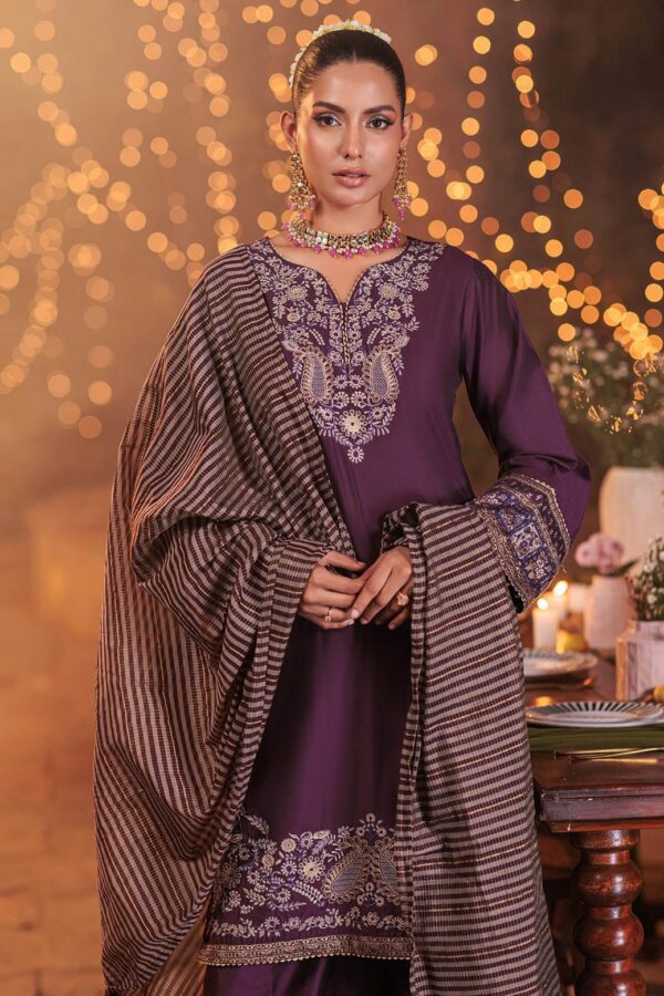 Bonanza Satrangi Purple Raw Silk 3 Piece 6S24C3P187 Festive Pret 2024