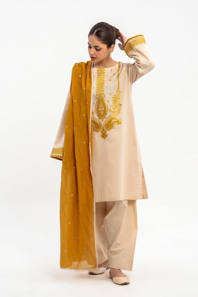 Charizma 3 Pc Embroidered Cotton Shirt With Karandi Dupatta And Trouser Cnp 3 230