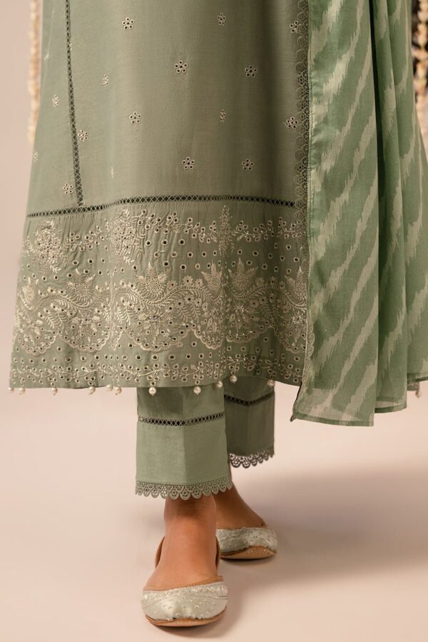 Cross Stitch Sage Green 3 Piece Embroidered Lawn Suit