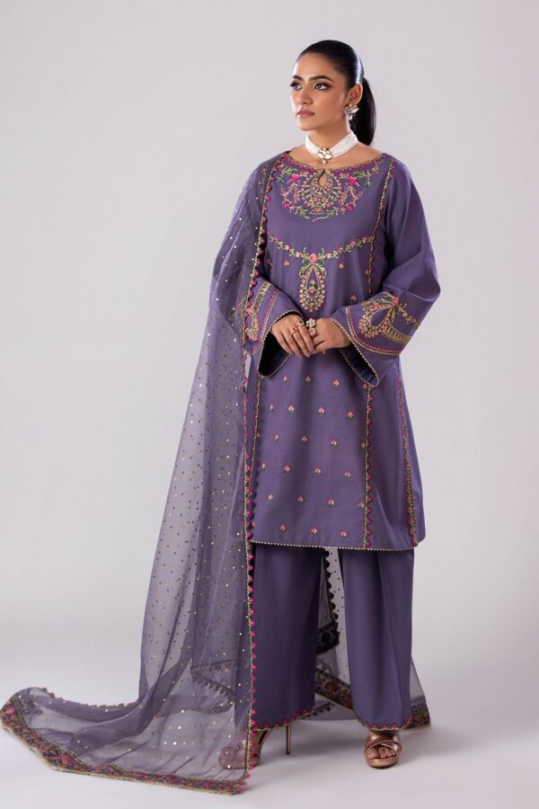 Charizma 3 Pc Embroidered Lawn Shirt With Organza Dupatta And Trouser Cnp 4 043