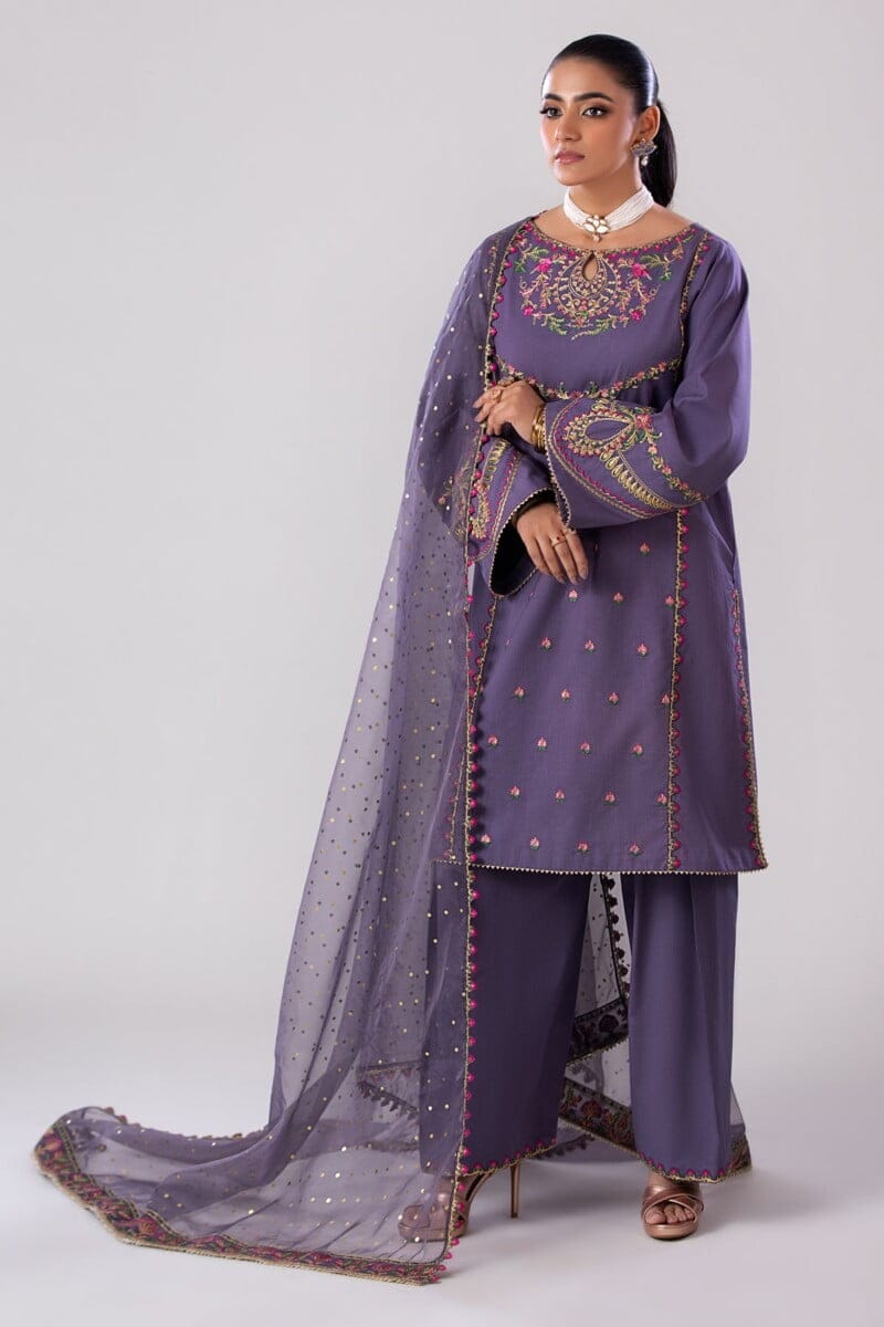 Charizma 3 Pc Embroidered Lawn Shirt With Organza Dupatta And Trouser Cnp 4 043