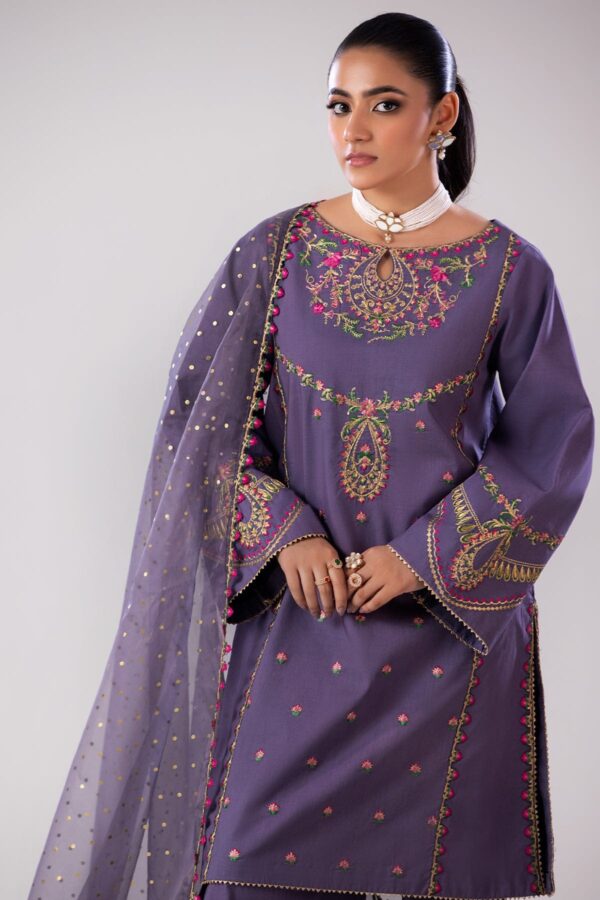 Charizma 3 Pc Embroidered Lawn Shirt With Organza Dupatta And Trouser Cnp 4 043