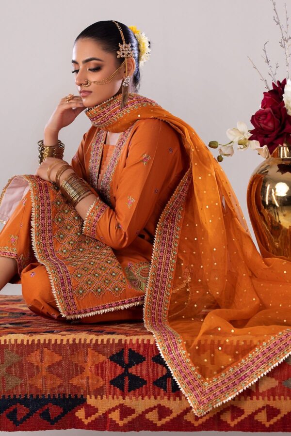 Charizma 3 Pc Embroidered Lawn Shirt With Organza Dupatta And Trouser Cnp 4 046