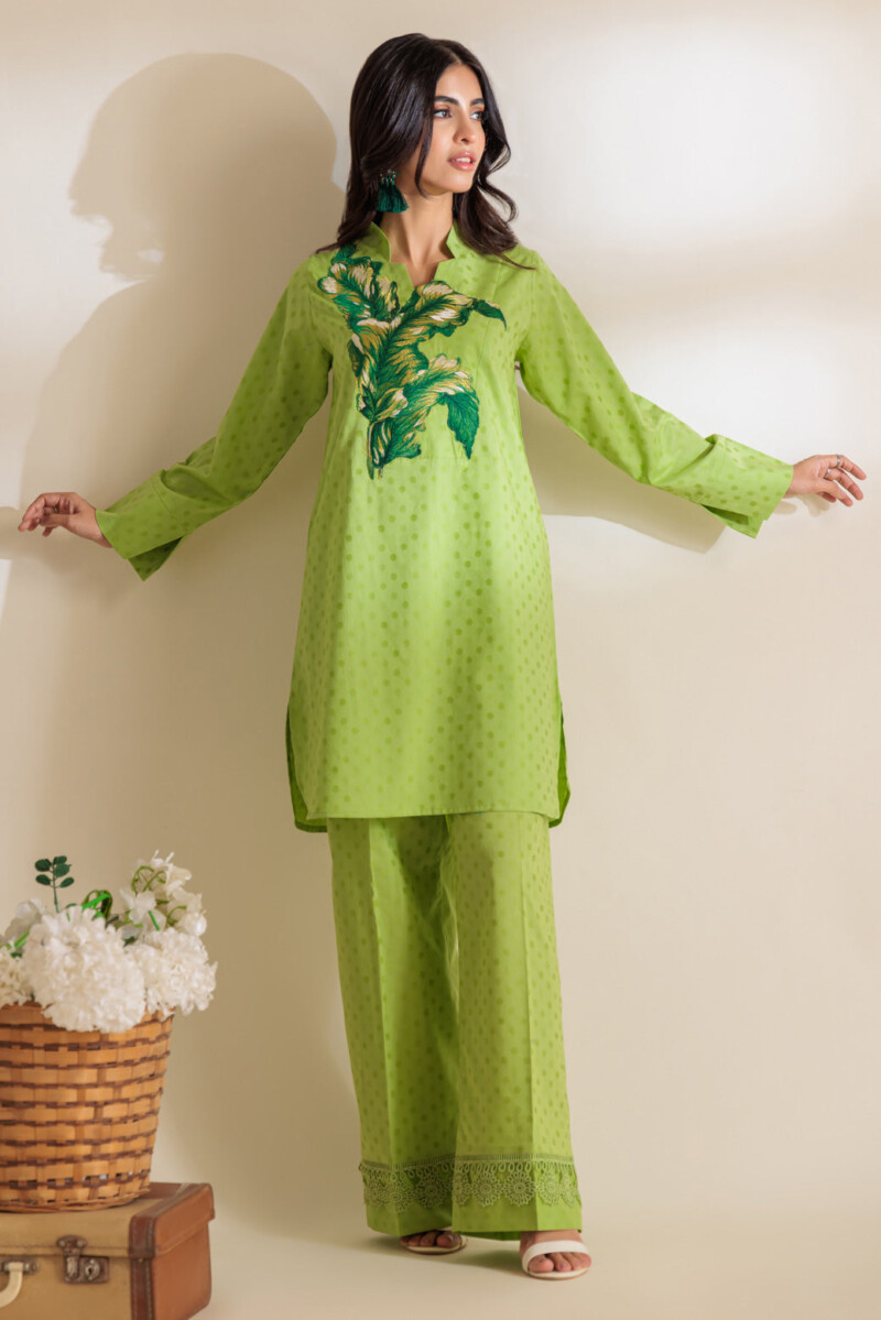 Bonanza Satrangi Green Jacquard 2 Piece Bs7242p16 Co Ord Sets