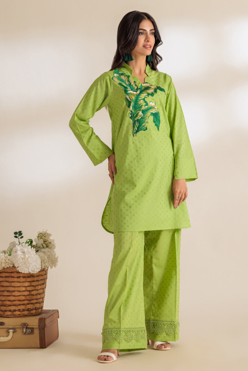 Bonanza Satrangi Green Jacquard 2 Piece Bs7242p16 Co Ord Sets