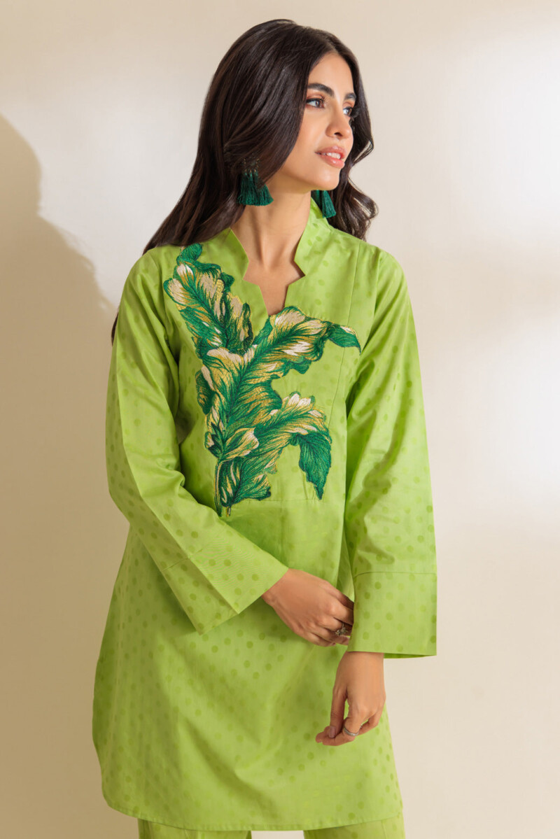 Bonanza Satrangi Green Jacquard 2 Piece Bs7242p16 Co Ord Sets